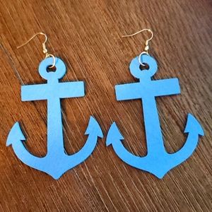 Blue Large Anchor Earrings